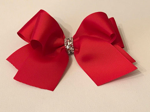 Red Hair Bow with Center Jewel Children and Adults
