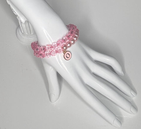 SHADES OF PINK LETTER "T" CHARM BRACELET