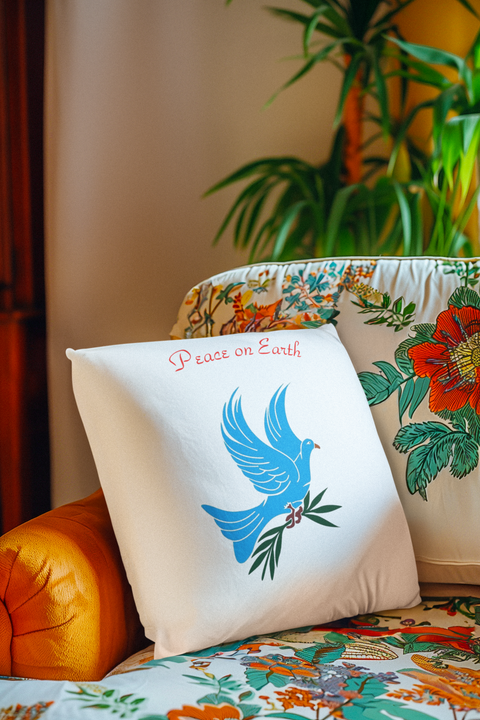 PEACE ON EARTH BLUE DOVE DECORATIVE PILLOW